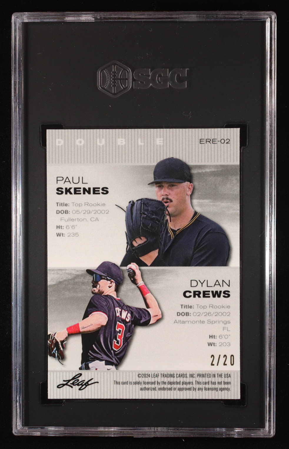 Paul Skenes / Dylan Crews 2024 Leaf Metal Special Release Exclusive Edition Blue Crystal #ERE02 RC #2/20 (SGC 9) at PristineAuction.com Paul Skenes / Dylan Crews 2024 Leaf Metal Special Release Exclusive Edition Blue Crystal #ERE02 RC #2/20 (SGC 9) at PristineAuction.com