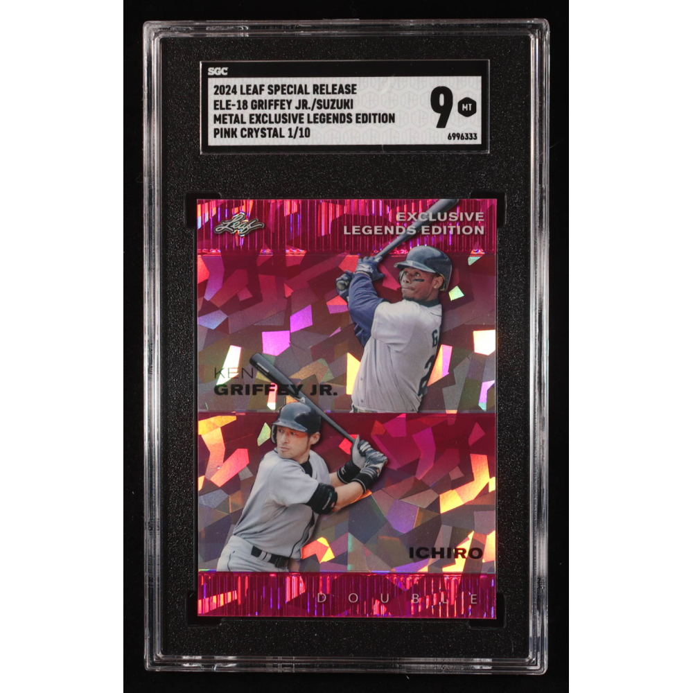 Ken Griffey Jr. / Ichiro 2024 Leaf Metal Special Release Exclusive Legends Pink Crystal #ELE18 #1/10 (SGC 9) at PristineAuction.com