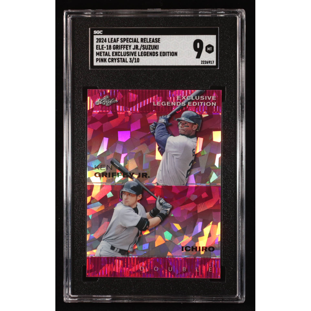 Ken Griffey Jr. / Ichiro 2024 Leaf Metal Special Release Exclusive Legends Pink Crystal #ELE18 #3/10 (SGC 9) at PristineAuction.com