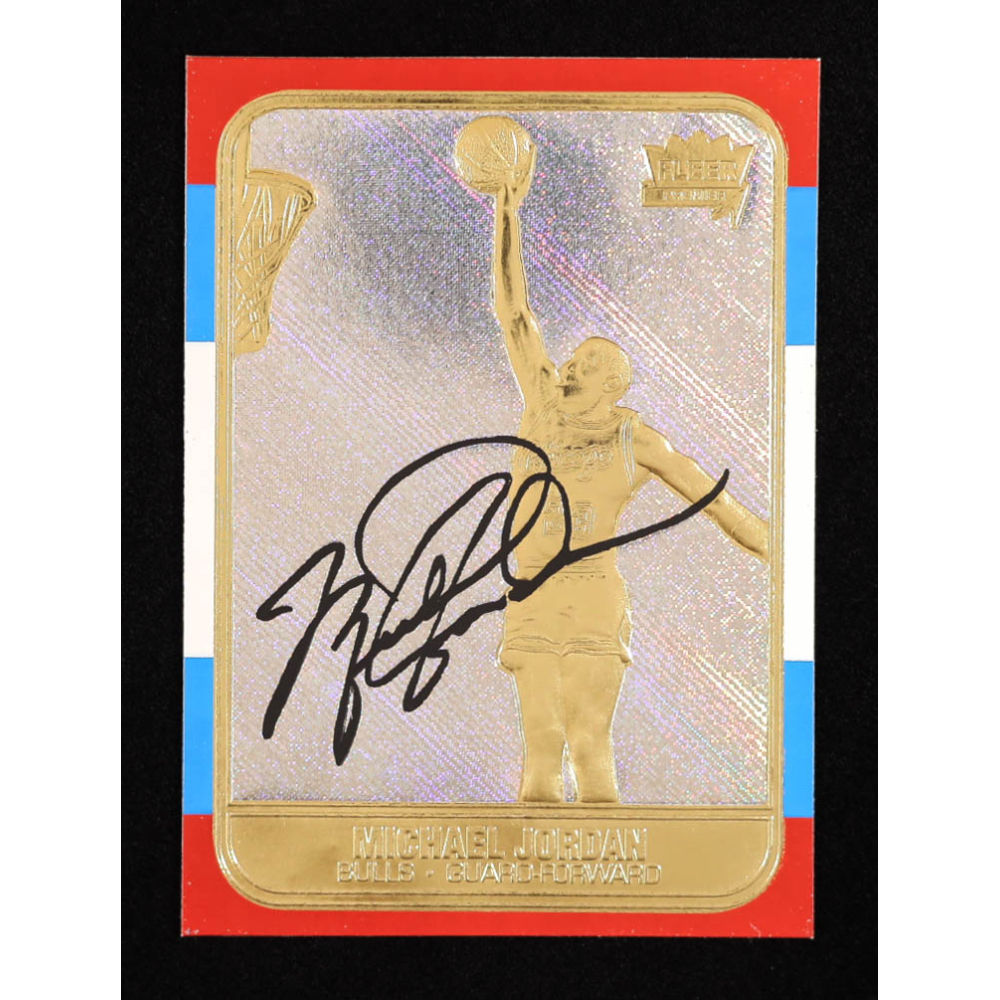 Michael Jordan 1997 Fleer Premier Signature Series Holo Prism Refractor 23Kt Gold Card at PristineAuction.com