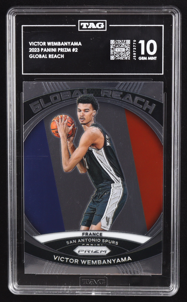 Victor Wembanyama 2023-24 Panini Prizm Global Reach #2 RC (TAG 10) at PristineAuction.com Victor Wembanyama 2023-24 Panini Prizm Global Reach #2 RC (TAG 10) at PristineAuction.com