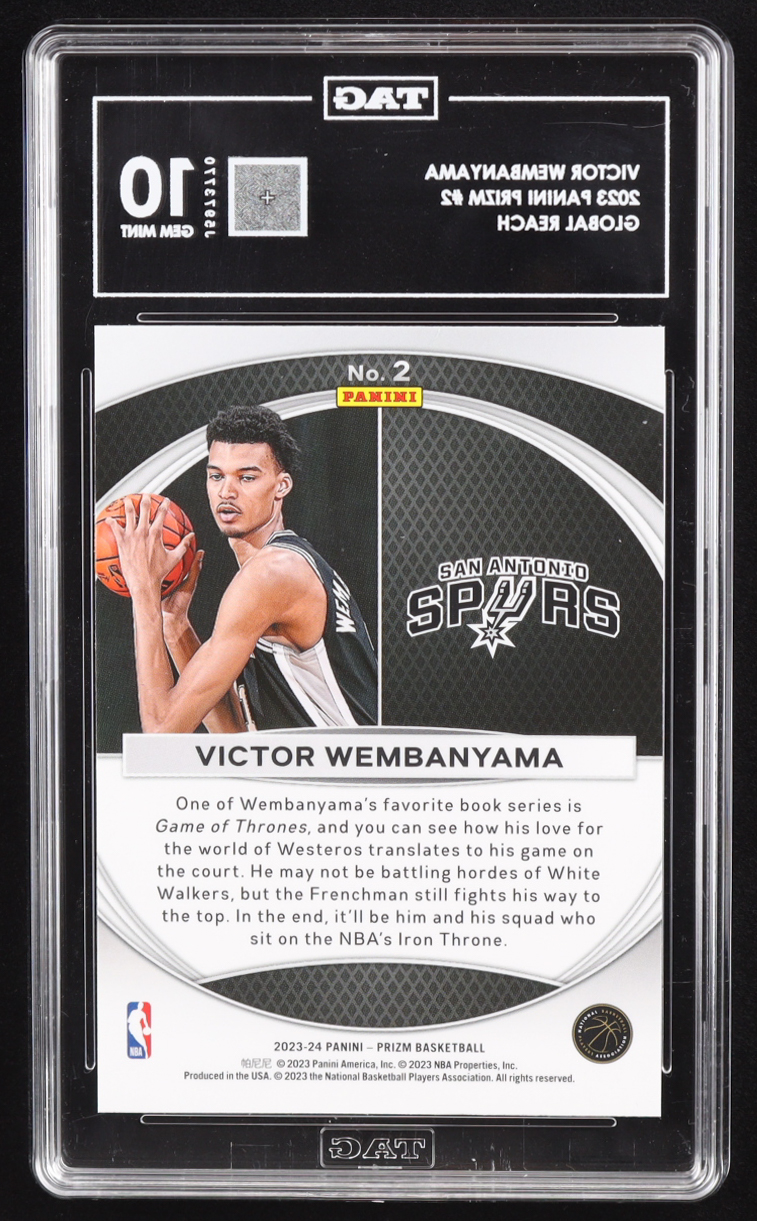 Victor Wembanyama 2023-24 Panini Prizm Global Reach #2 RC (TAG 10) at PristineAuction.com Victor Wembanyama 2023-24 Panini Prizm Global Reach #2 RC (TAG 10) at PristineAuction.com