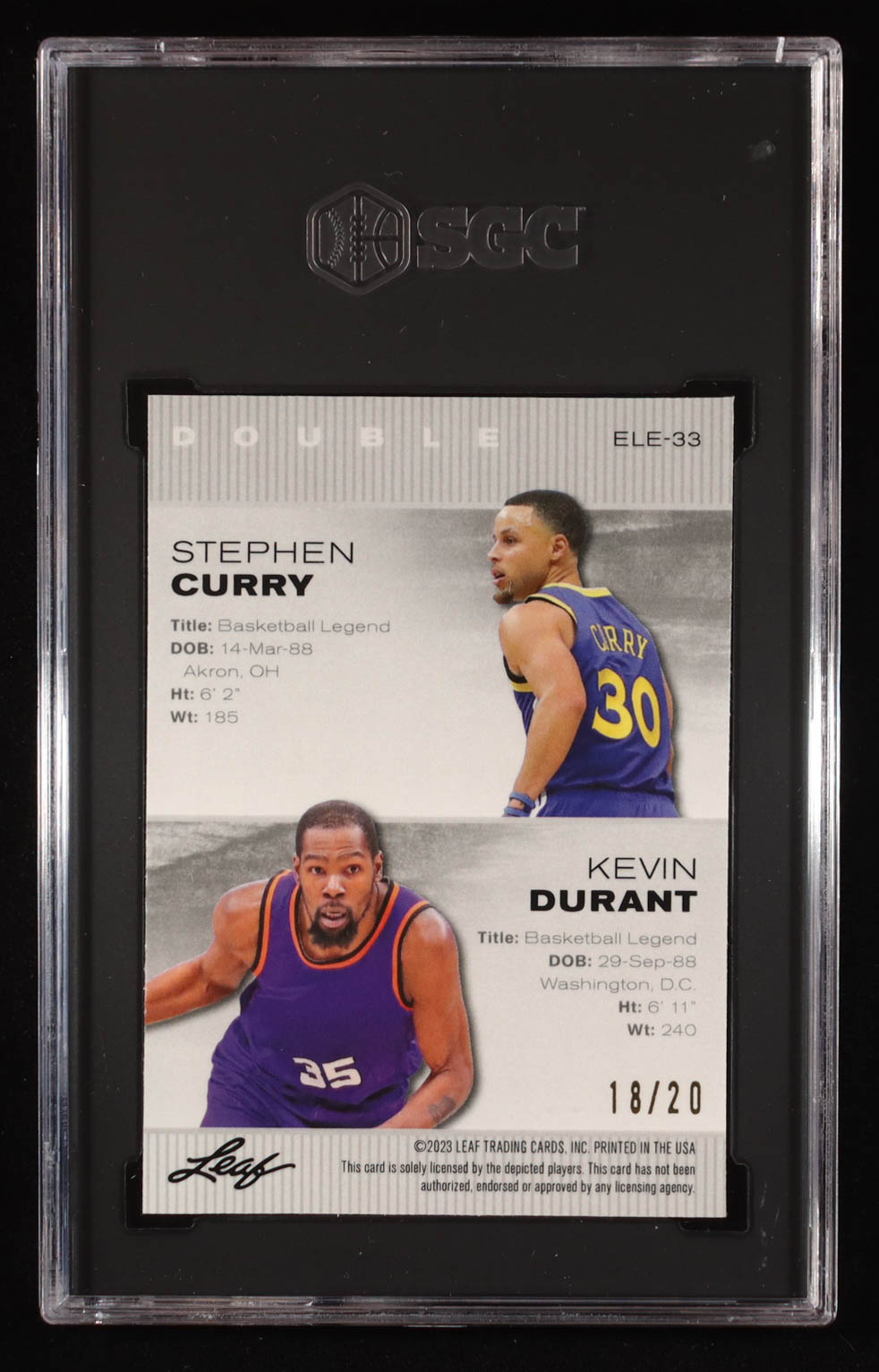 Stephen Curry / Kevin Durant 2023 Leaf Metal Special Release Exclusive Legends Edition Blue Pulsar #ELE33 #18/20 (SGC 8) at PristineAuction.com Stephen Curry / Kevin Durant 2023 Leaf Metal Special Release Exclusive Legends Edition Blue Pulsar #ELE33 #18/20 (SGC 8) at PristineAuction.com