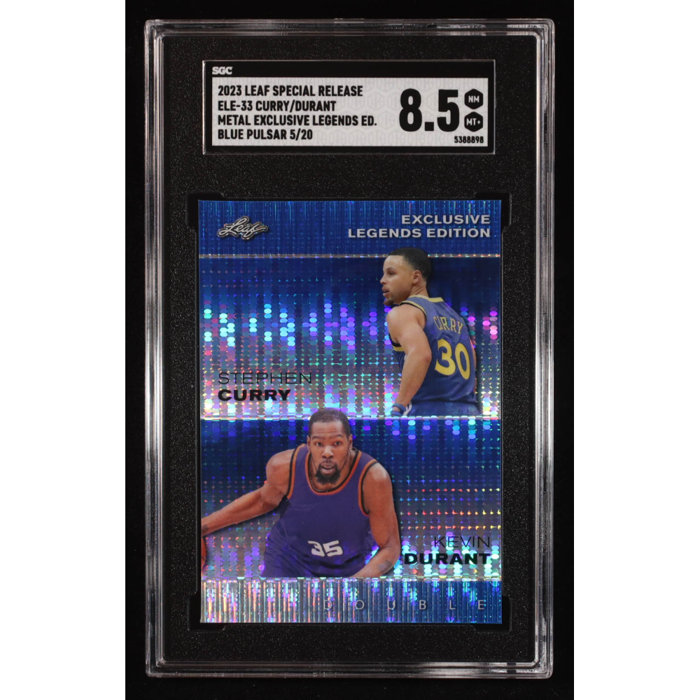 Stephen Curry / Kevin Durant 2023 Leaf Metal Special Release Exclusive Legends Edition Blue Pulsar #ELE33 #5/20 (SGC 8.5) at PristineAuction.com
