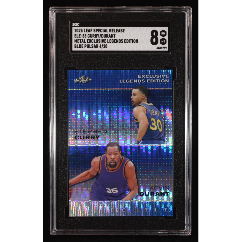 Stephen Curry / Kevin Durant 2023 Leaf Metal Special Release Exclusive Legends Edition Blue Pulsar #ELE33 #4/20 (SGC 8) at PristineAuction.com