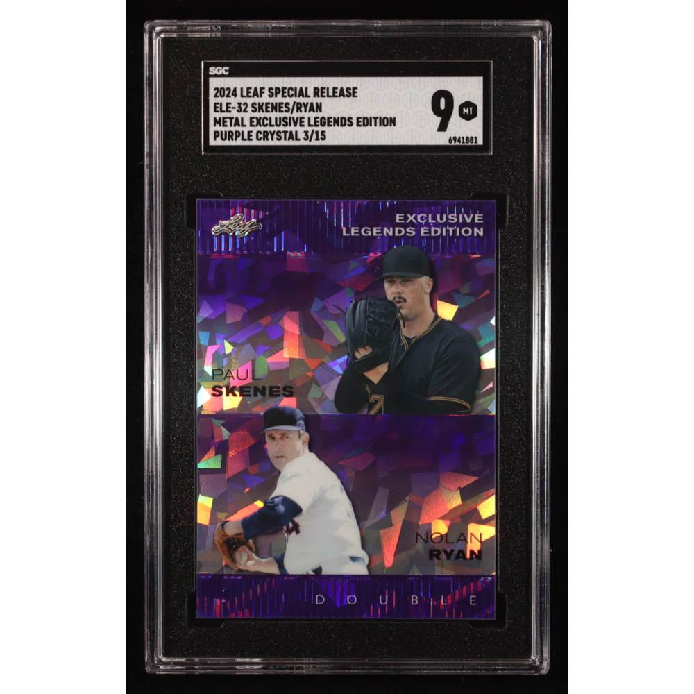 Paul Skenes / Nolan Ryan 2024 Leaf Metal Special Release Exclusive Legends Edition Purple Crystal #ELE32 RC #3/15 (SGC 9) at PristineAuction.com
