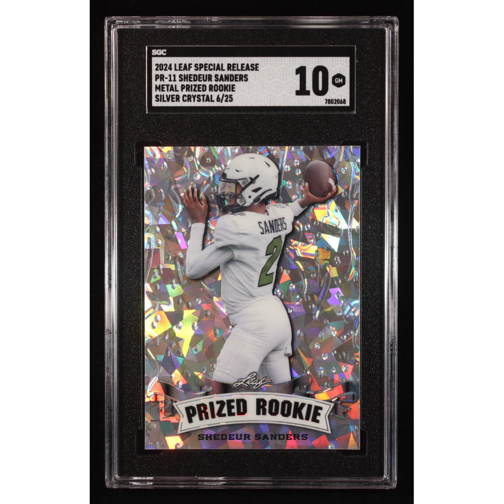 Shedeur Sanders 2024 Leaf Metal Special Release Prized Rookie Silver Crystal #PR11 RC #6/25 (SGC 10) at PristineAuction.com Shedeur Sanders 2024 Leaf Metal Special Release Prized Rookie Silver Crystal #PR11 RC #6/25 (SGC 10) at PristineAuction.com