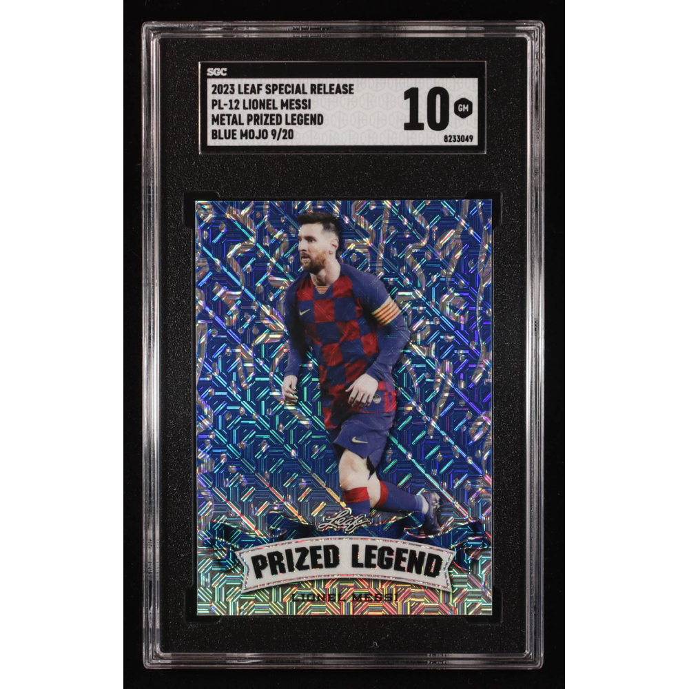 Lionel Messi 2023 Leaf Metal Special Release Prized Legend Blue Mojo #PL12 #9/20 (SGC 10) at PristineAuction.com