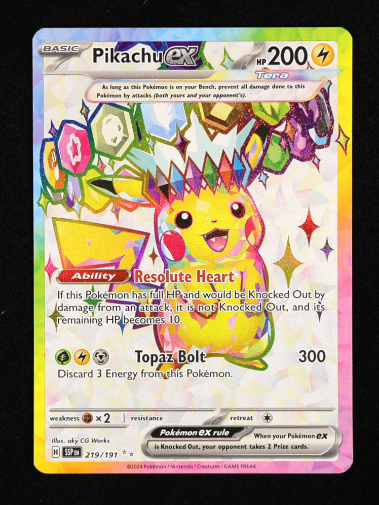 Pikachu ex 2024 Pokemon Scarlet and Violet Surging Sparks #219 at PristineAuction.com Pikachu ex 2024 Pokemon Scarlet and Violet Surging Sparks #219 at PristineAuction.com