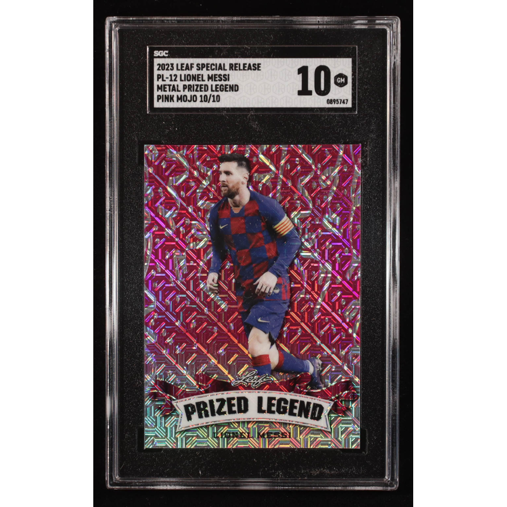 Lionel Messi 2023 Leaf Metal Special Release Prized Legend Pink Mojo #PL12 #10/10 (SGC 10) at PristineAuction.com