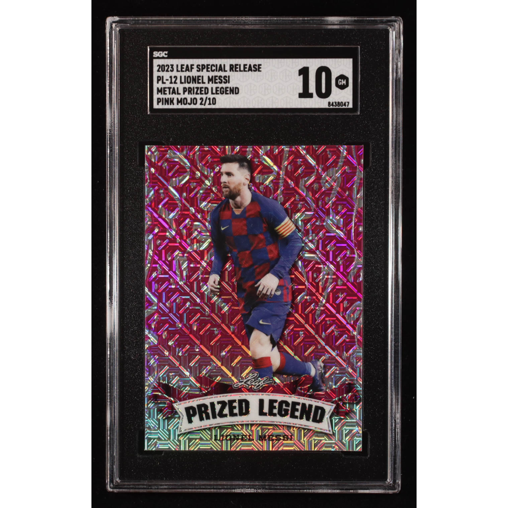 Lionel Messi 2023 Leaf Metal Special Release Prized Legend Pink Mojo #PL12 #2/10 (SGC 10) at PristineAuction.com