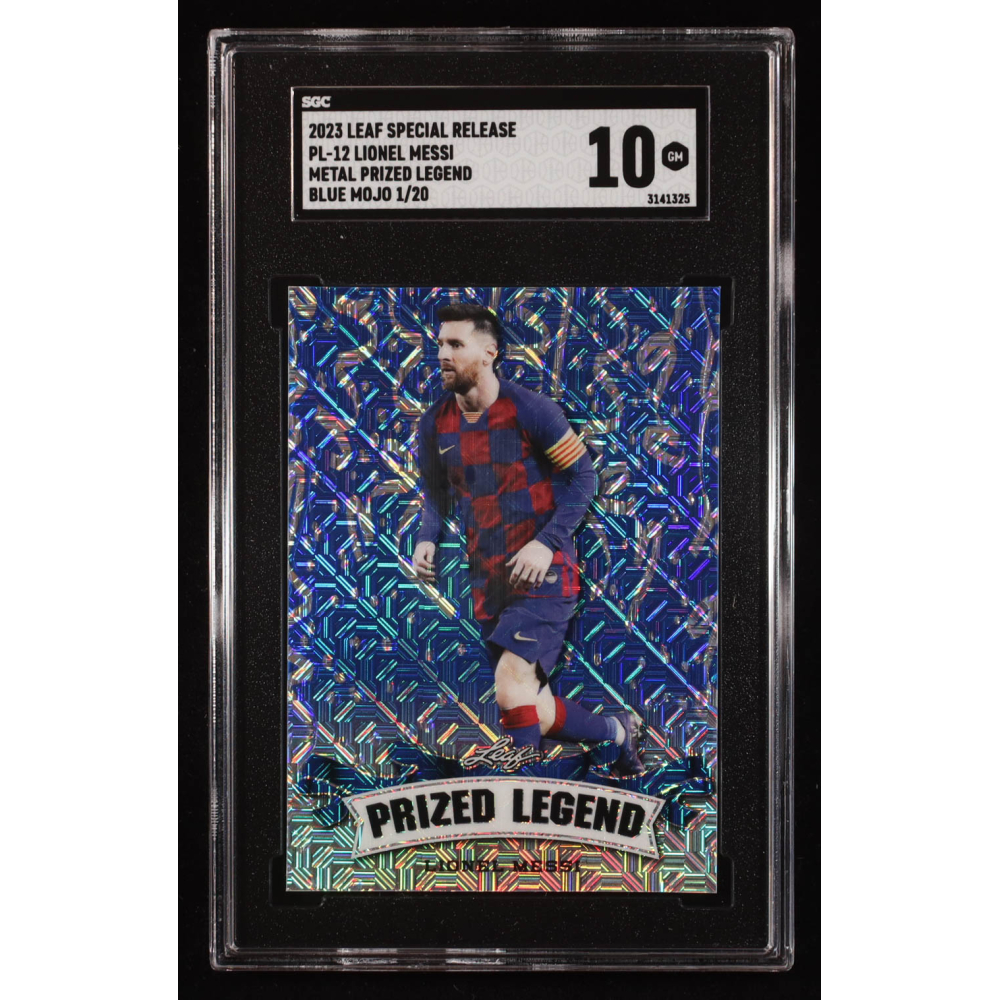 Lionel Messi 2023 Leaf Metal Special Release Prized Legend Blue Mojo #PL12 #1/20 (SGC 10) at PristineAuction.com
