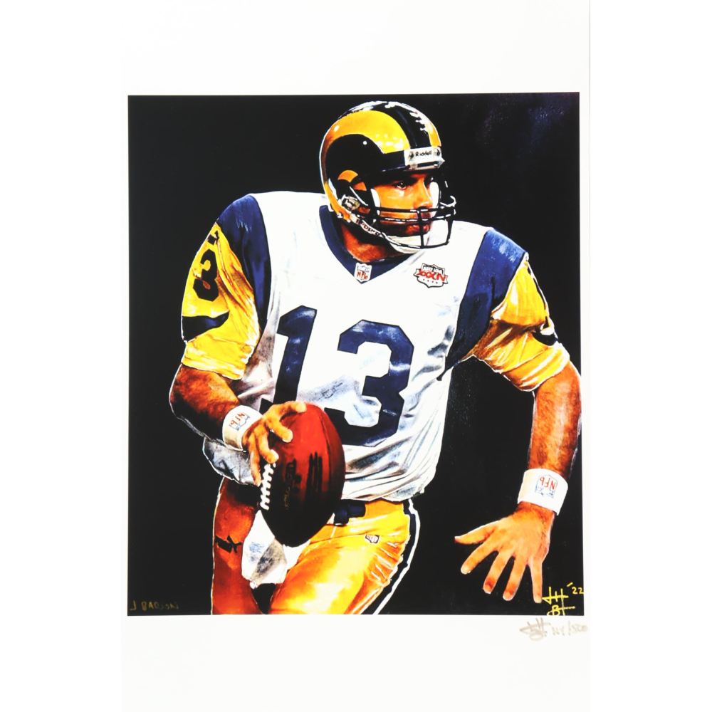 "Kurt Warner" Rams LE 12x18 Lithograph by Joshua Barton #/500 (PA) at PristineAuction.com