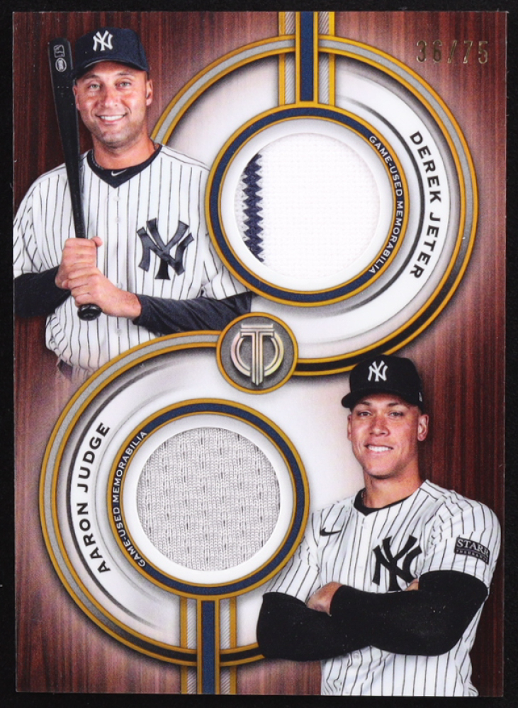 Derek Jeter / Aaron Judge 2025 Topps Tribute Dual Player Relics Gold #TPDRJJ #36/75