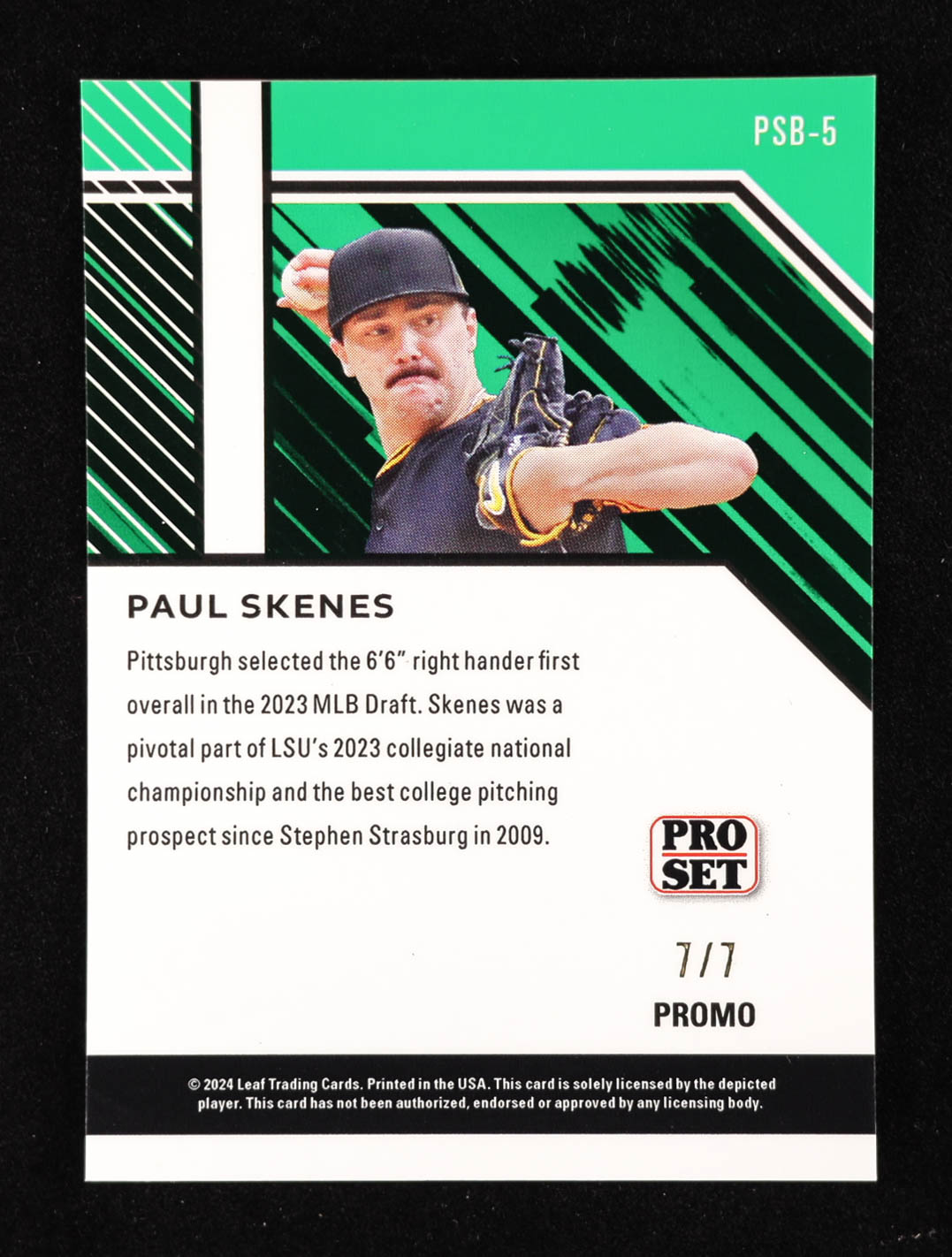 Paul Skenes 2024 Leaf Collective Promo Pro Set Shimmer Silver #PSB5 #7/7 RC at PristineAuction.com Paul Skenes 2024 Leaf Collective Promo Pro Set Shimmer Silver #PSB5 #7/7 RC at PristineAuction.com