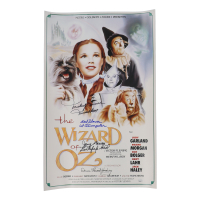 "The Wizard of Oz" 15x24 Movie Poster Photo Signed By (4) with Mickey Carroll, Jerry Maren, Karl Slover, Donna Stewart-Hardway With Character Inscriptions (JSA) at PristineAuction.com