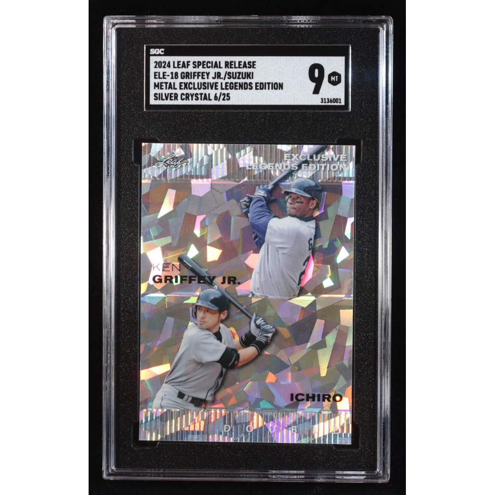 Ken Griffey Jr. / Ichiro 2024 Leaf Metal Special Release Exclusive Legends Edition Crystal Silver #ELE18 #6/25 (SGC 9) at PristineAuction.com
