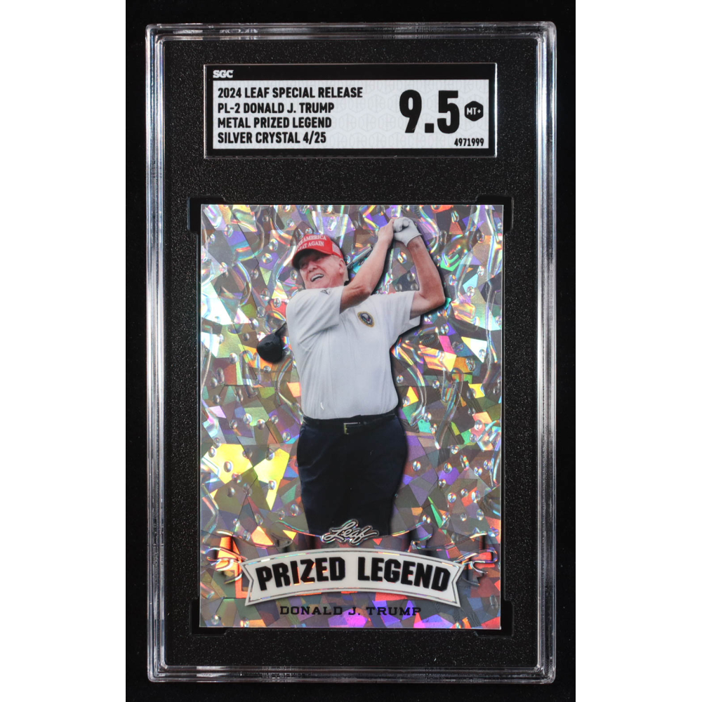 Donald J. Trump 2024 Leaf Metal Special Release Prized Legend Crystal Silver #PL2 #4/25 (SGC 9.5) at PristineAuction.com