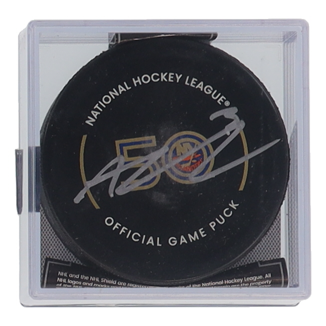 Adam Pelech Signed Islanders 50th Anniversary Game Hockey Puck with Display Case (JSA) at PristineAuction.com Adam Pelech Signed Islanders 50th Anniversary Game Hockey Puck with Display Case (JSA) at PristineAuction.com