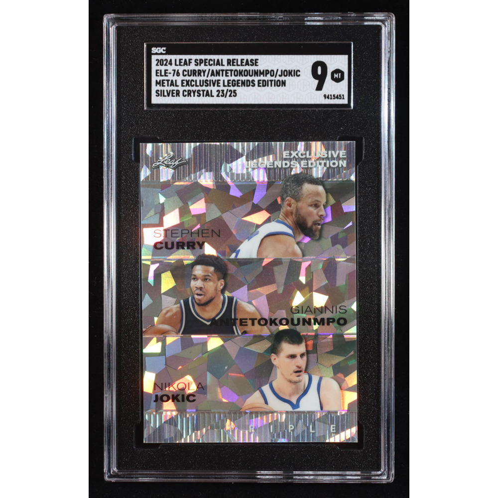 Stephen Curry / Giannis Antetokounmpo / Nikola Jokic 2024 Leaf Metal Special Release Exclusive Legends Edition Crystal Silver #ELE76 #23/25 (SGC 9) at PristineAuction.com