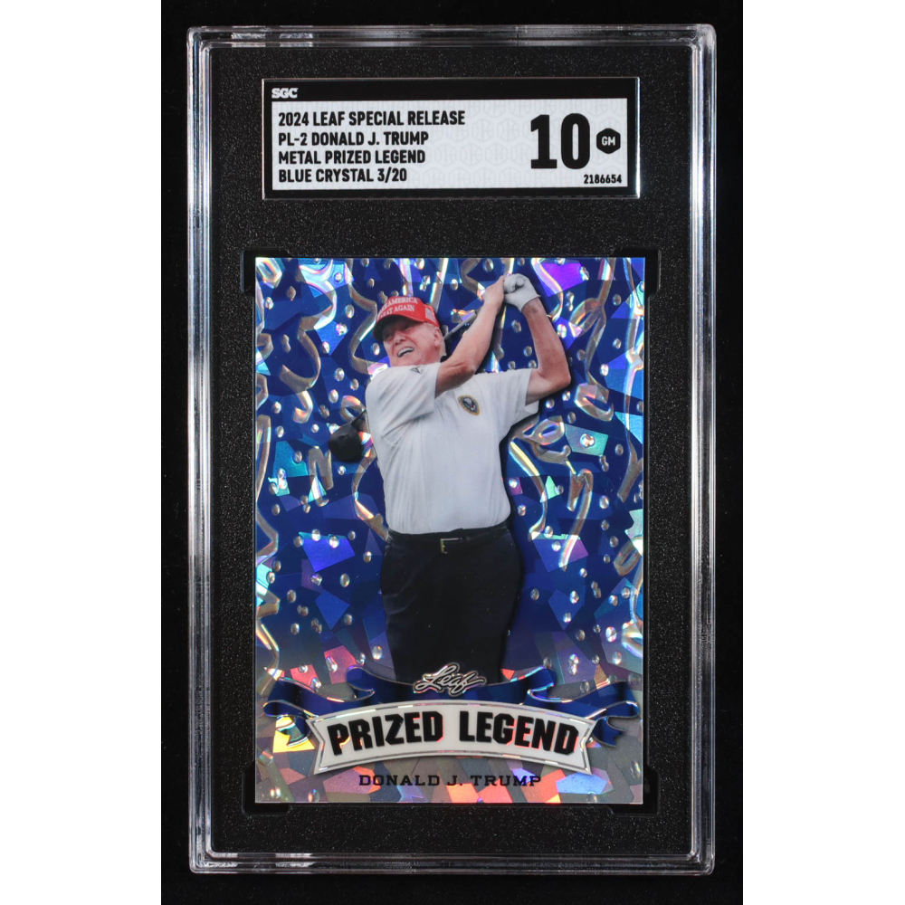 Donald J. Trump 2024 Leaf Metal Special Release Prized Legend Crystal Blue #PL2 #3/20 (SGC 10) at PristineAuction.com