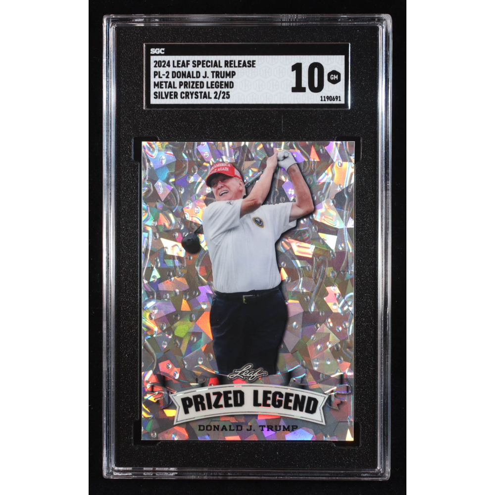 Donald J. Trump 2024 Leaf Metal Special Release Prized Legend Crystal Silver #PL2 #2/25 (SGC 10) at PristineAuction.com