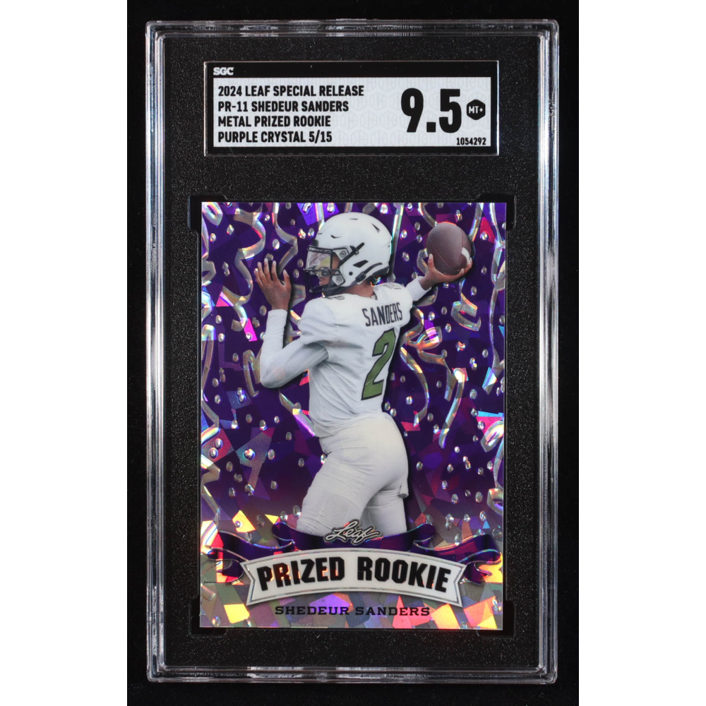 Shedeur Sanders 2024 Leaf Metal Special Release Prized Rookie Crystal Purple #PR11 RC #5/15 (SGC 9.5) at PristineAuction.com
