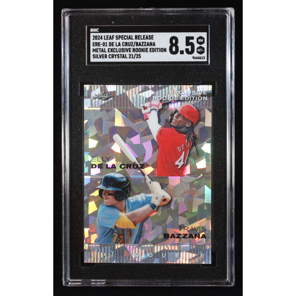 Elly De La Cruz / Travis Bazzana 2024 Leaf Metal Special Release Exclusive Rookie Edition Crystal Silver #ERE01 RC #21/25 (SGC 8.5) at PristineAuction.com