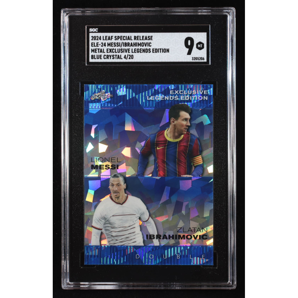 Lionel Messi / Zlatan Ibrahimovic 2024 Leaf Metal Special Release Exclusive Legends Edition Crystal Blue #ELE24 #4/20 (SGC 9) at PristineAuction.com