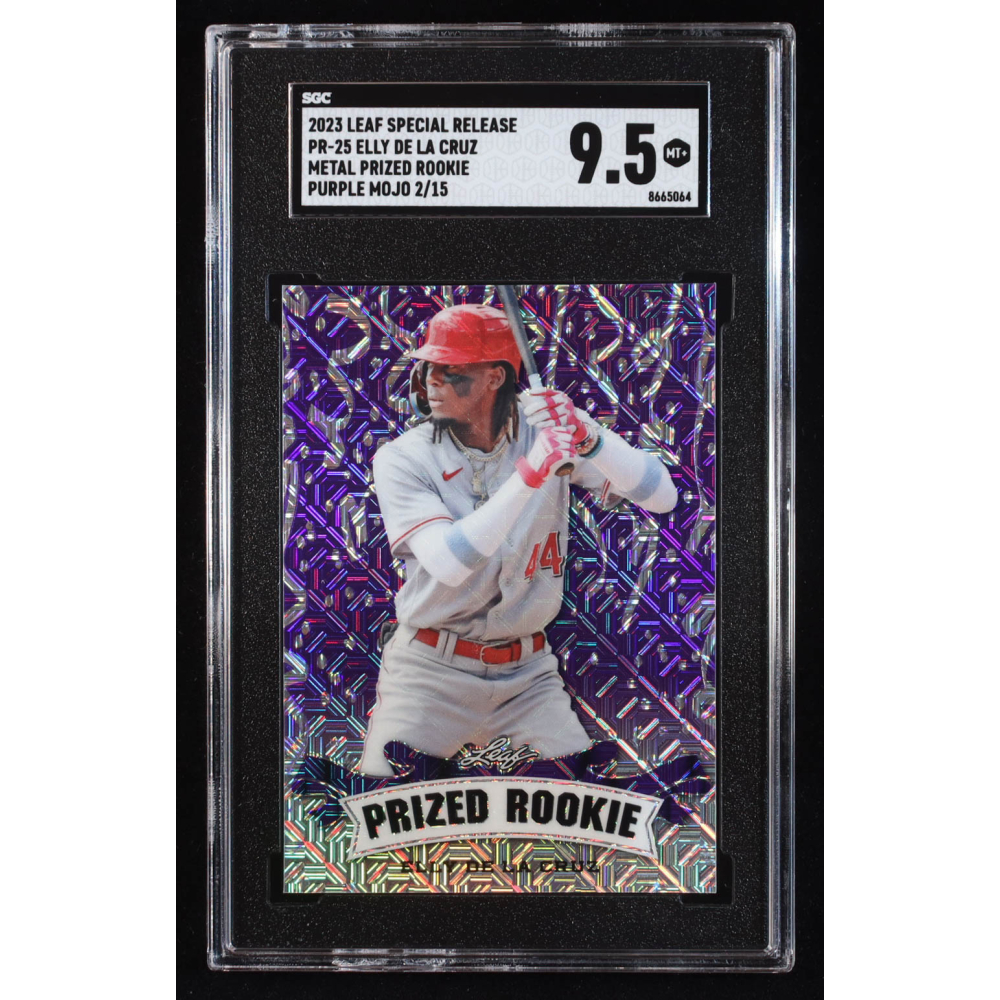 Elly De La Cruz 2023 Leaf Metal Special Release Prized Rookie Mojo Purple #PR25 RC #2/15 (SGC 9.5) at PristineAuction.com