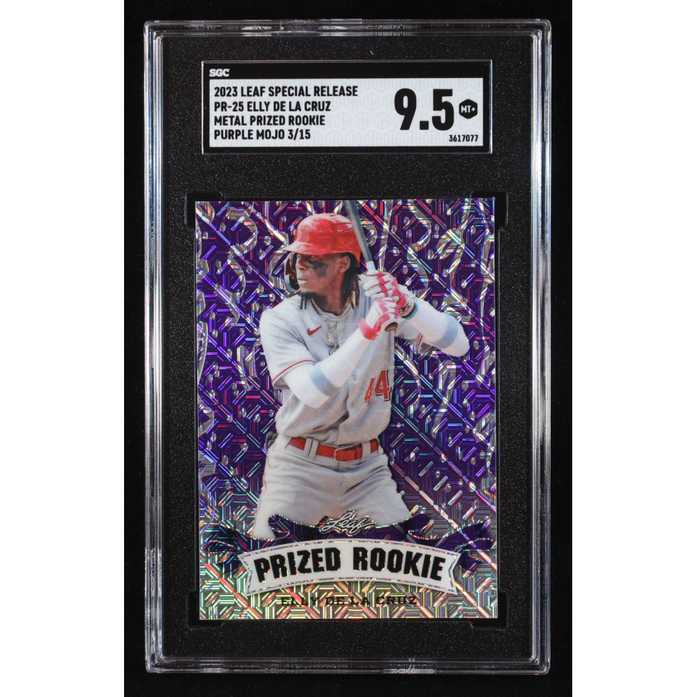 Elly De La Cruz 2023 Leaf Metal Special Release Prized Rookie Mojo Purple #PR25 RC #3/15 (SGC 9.5) at PristineAuction.com
