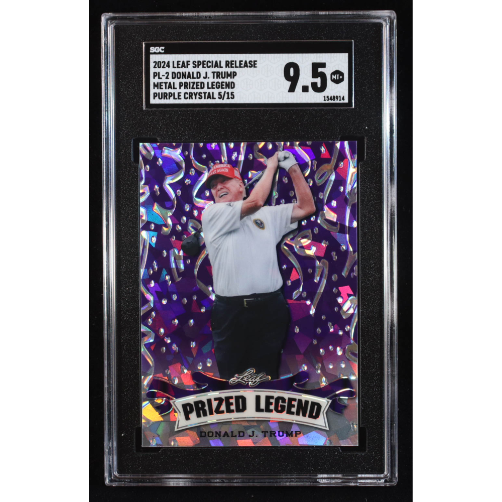 Donald J. Trump 2024 Leaf Metal Special Release Prized Legend Crystal Purple #PL2 #5/15 (SGC 9.5) at PristineAuction.com