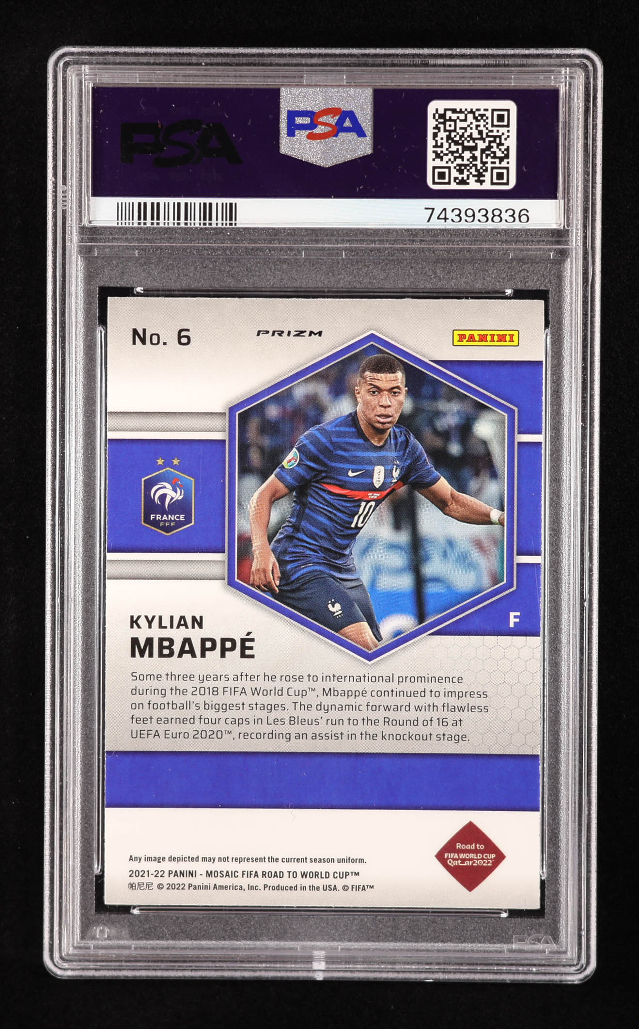 Kylian Mbappe 2021-22 Panini Mosaic Road to the FIFA World Cup Qatar Silver #6 (PSA 10) at PristineAuction.com Kylian Mbappe 2021-22 Panini Mosaic Road to the FIFA World Cup Qatar Silver #6 (PSA 10) at PristineAuction.com