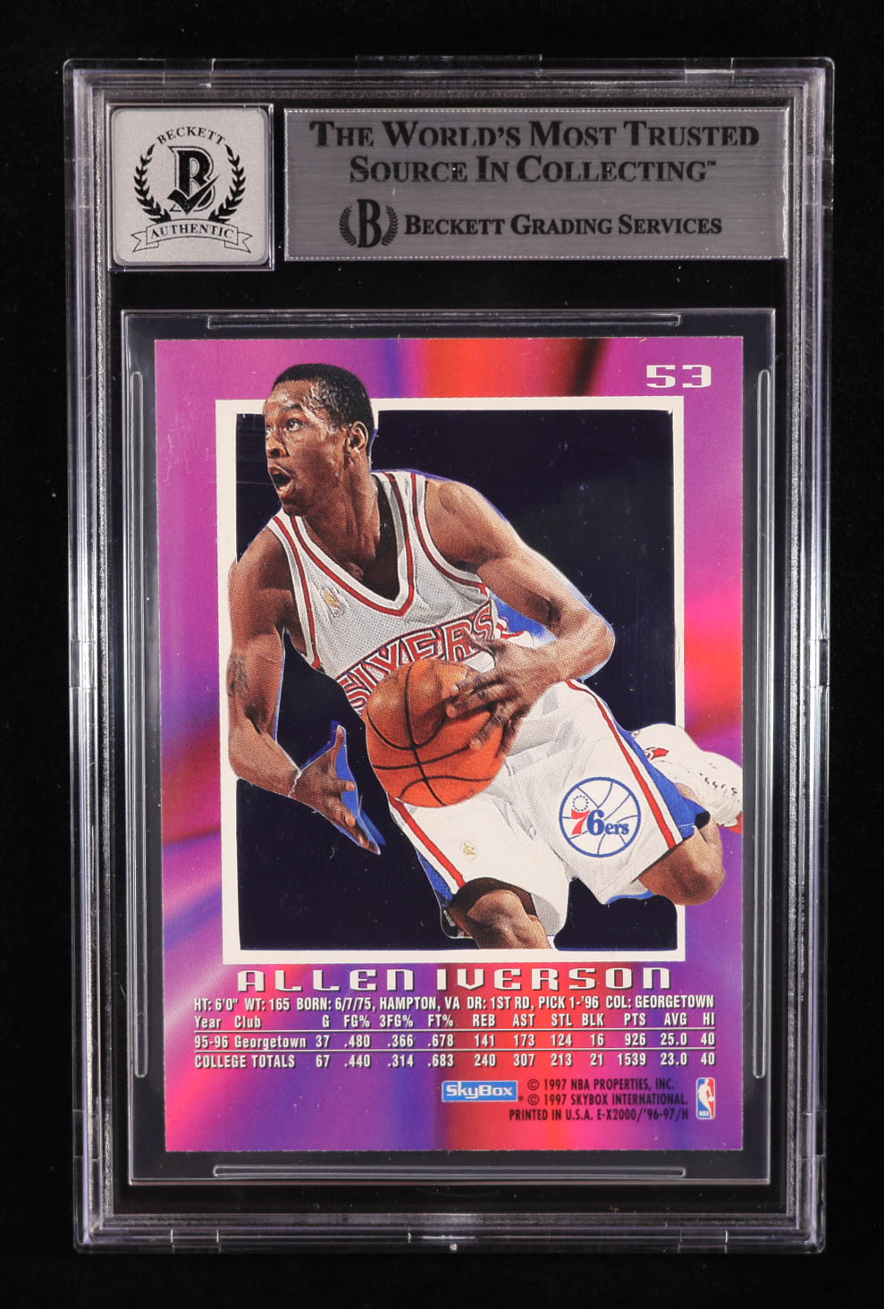 Allen Iverson Signed 1996-97 E-X2000 #53 RC (BGS | Autograph Graded 10) at PristineAuction.com Allen Iverson Signed 1996-97 E-X2000 #53 RC (BGS | Autograph Graded 10) at PristineAuction.com