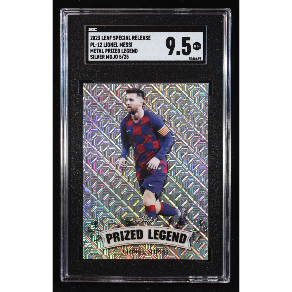 Lionel Messi 2023 Leaf Metal Special Release Prized Legend Mojo Silver #PL12 #5/25 (SGC 9.5) at PristineAuction.com