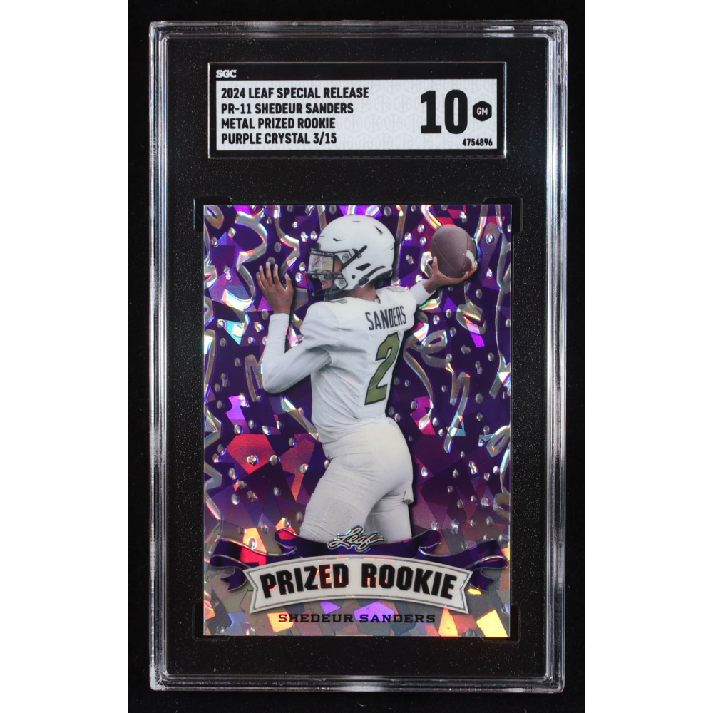 Shedeur Sanders 2024 Leaf Metal Special Release Prized Rookie Crystal Purple #PR11 RC #3/15 (SGC 10) at PristineAuction.com