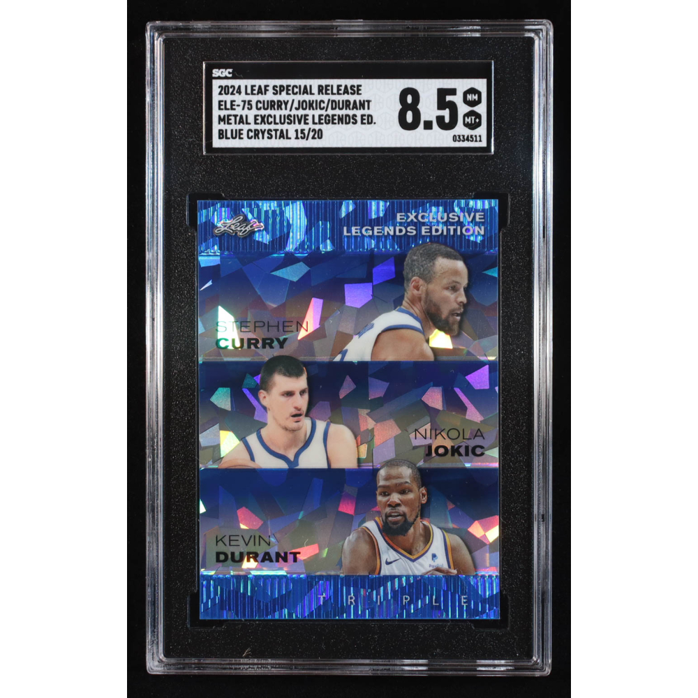 Stephen Curry / Nikola Jokic / Kevin Durant 2024 Leaf Metal Special Release Exclusive Legends Edition Crystal Blue #ELE75 #15/20 (SGC 8.5) at PristineAuction.com