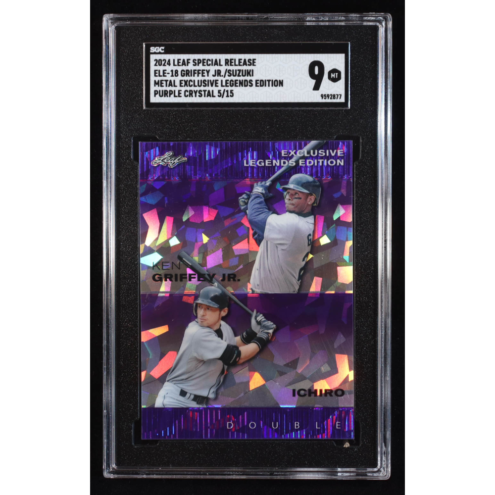 Ken Griffey Jr. / Ichiro 2024 Leaf Metal Special Release Exclusive Legends Edition Crystal Purple #ELE18 #5/15 (SGC 9) at PristineAuction.com Ken Griffey Jr. / Ichiro 2024 Leaf Metal Special Release Exclusive Legends Edition Crystal Purple #ELE18 #5/15 (SGC 9) at PristineAuction.com