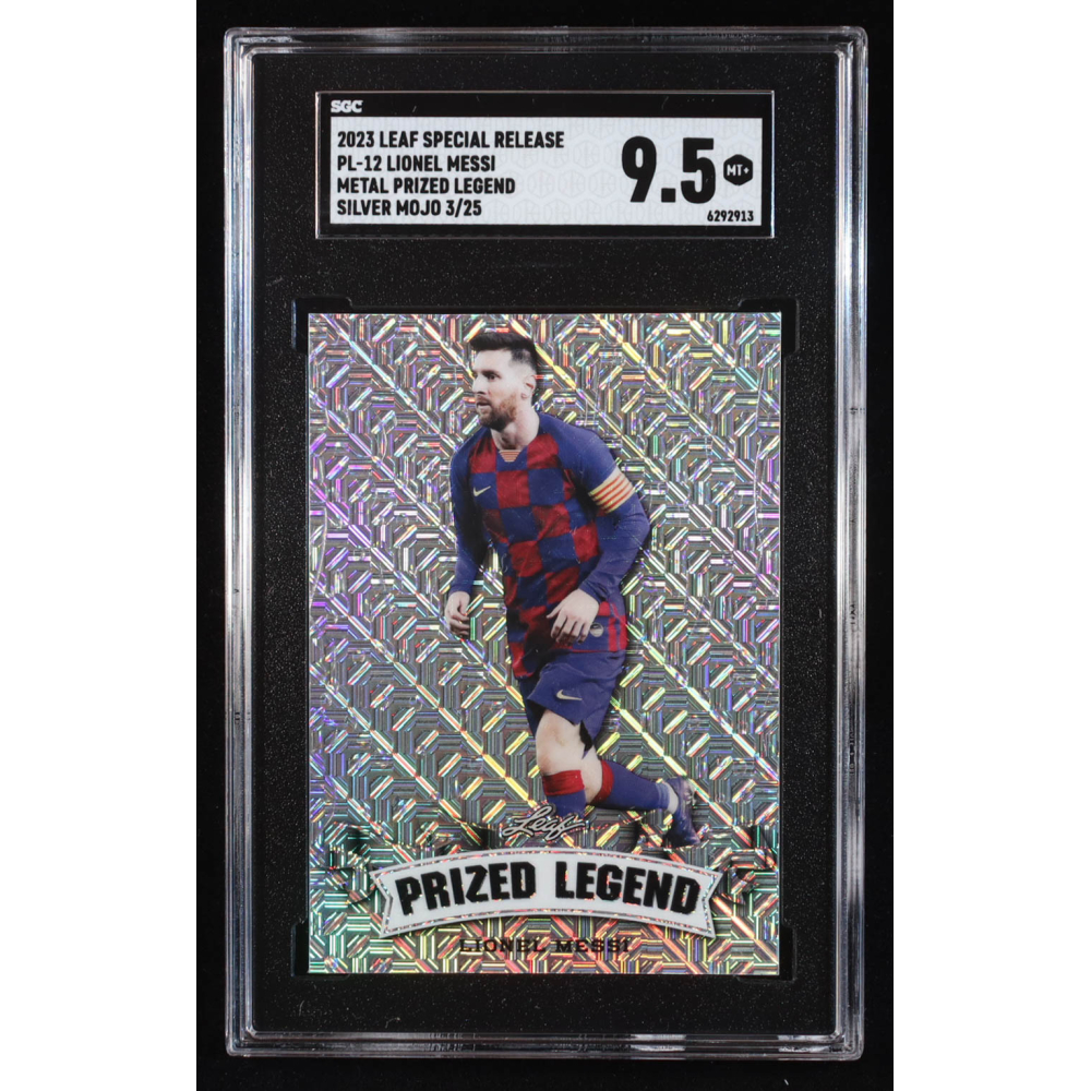 Lionel Messi 2023 Leaf Metal Special Release Prized Legend Mojo Silver #PL12 #3/25 (SGC 9.5) at PristineAuction.com