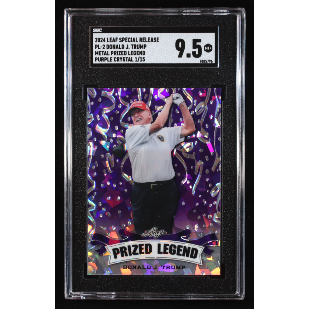 Donald J. Trump 2024 Leaf Metal Special Release Prized Legend Crystal Purple #PL2 #1/15 (SGC 9.5) at PristineAuction.com