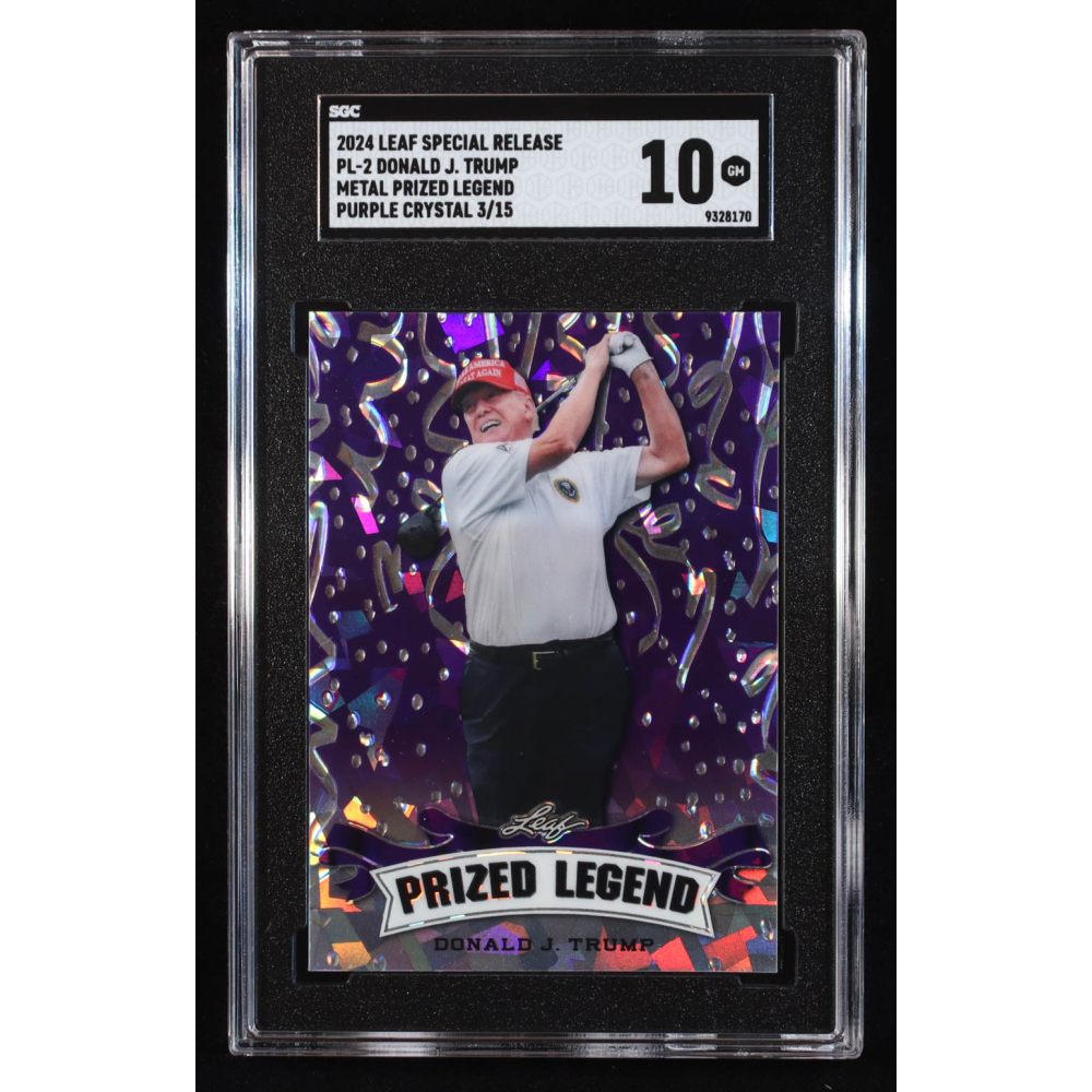 Donald J. Trump 2024 Leaf Metal Special Release Prized Legend Crystal Purple #PL2 #3/15 (SGC 10) at PristineAuction.com