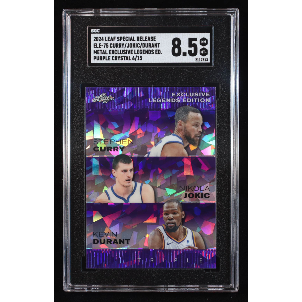 Stephen Curry / Nikola Jokic / Kevin Durant 2024 Leaf Metal Special Release Exclusive Legends Edition Crystal Purple #ELE75 #6/15 (SGC 8.5) at PristineAuction.com