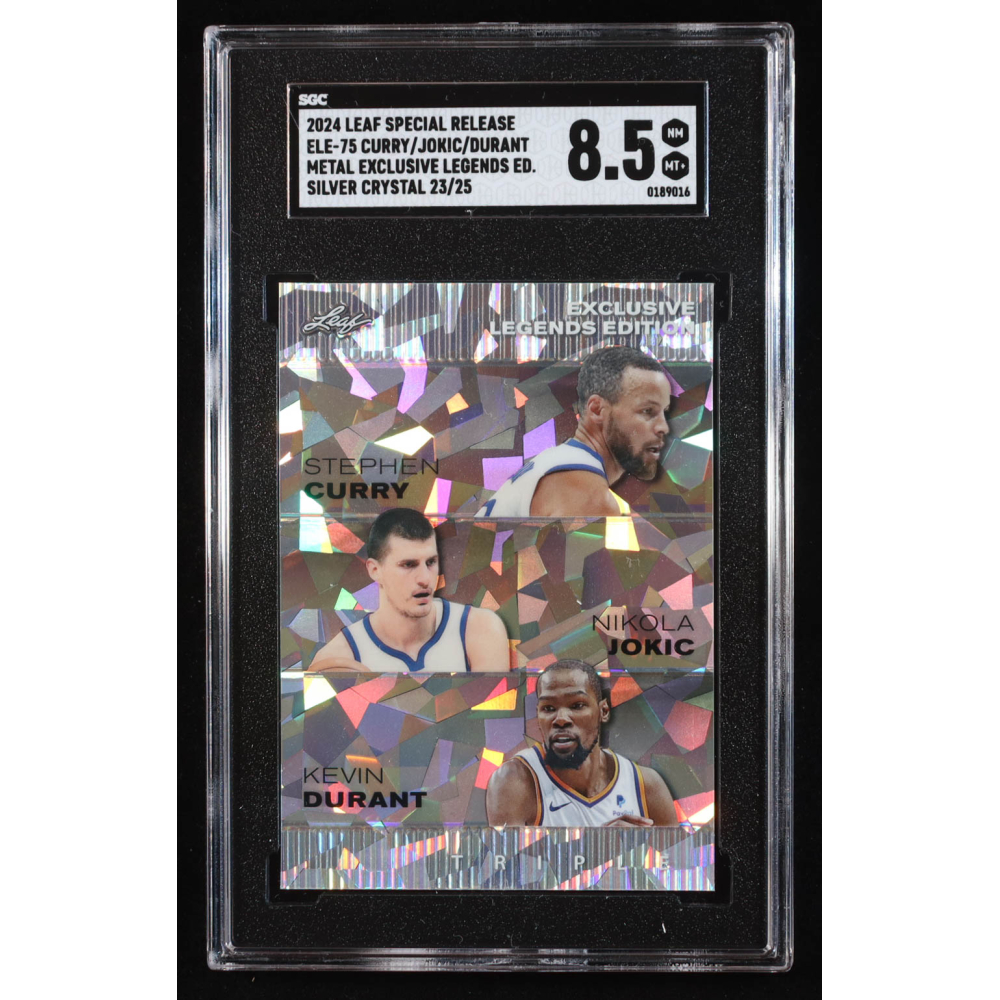 Stephen Curry / Nikola Jokic / Kevin Durant 2024 Leaf Metal Special Release Exclusive Legends Edition Crystal Silver #ELE75 #23/25 (SGC 8.5) at PristineAuction.com