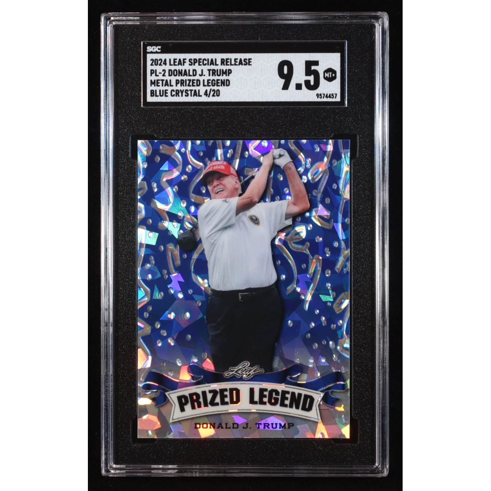 Donald J. Trump 2024 Leaf Metal Special Release Prized Legend Crystal Blue #PL2 #4/20 (SGC 9.5) at PristineAuction.com