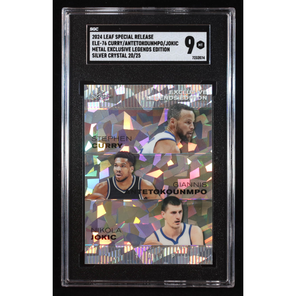 Stephen Curry / Giannis Antetokounmpo / Nikola Jokic 2024 Leaf Metal Special Release Exclusive Legends Edition Crystal Silver #ELE76 #20/25 (SGC 9) at PristineAuction.com