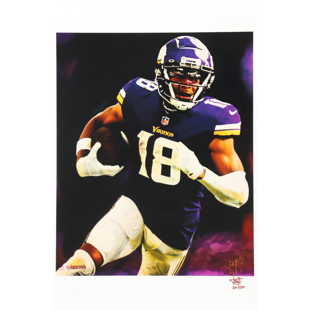 "Justin Jefferson" Vikings LE 12x18 Lithograph by Joshua Barton #/500 (PA) at PristineAuction.com