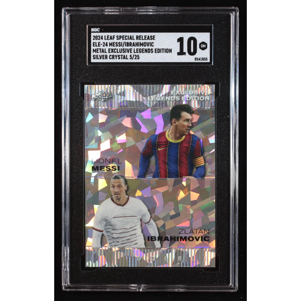 Lionel Messi / Zlatan Ibrahimovic 2024 Leaf Metal Special Release Exclusive Legends Edition Crystal Silver #ELE24 #5/25 (SGC 10) at PristineAuction.com