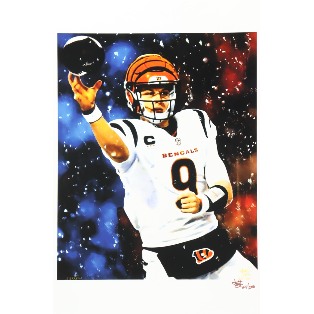 "Joe Burrow" Bengals LE 12x18 Lithograph by Joshua Barton #/500 (PA) at PristineAuction.com