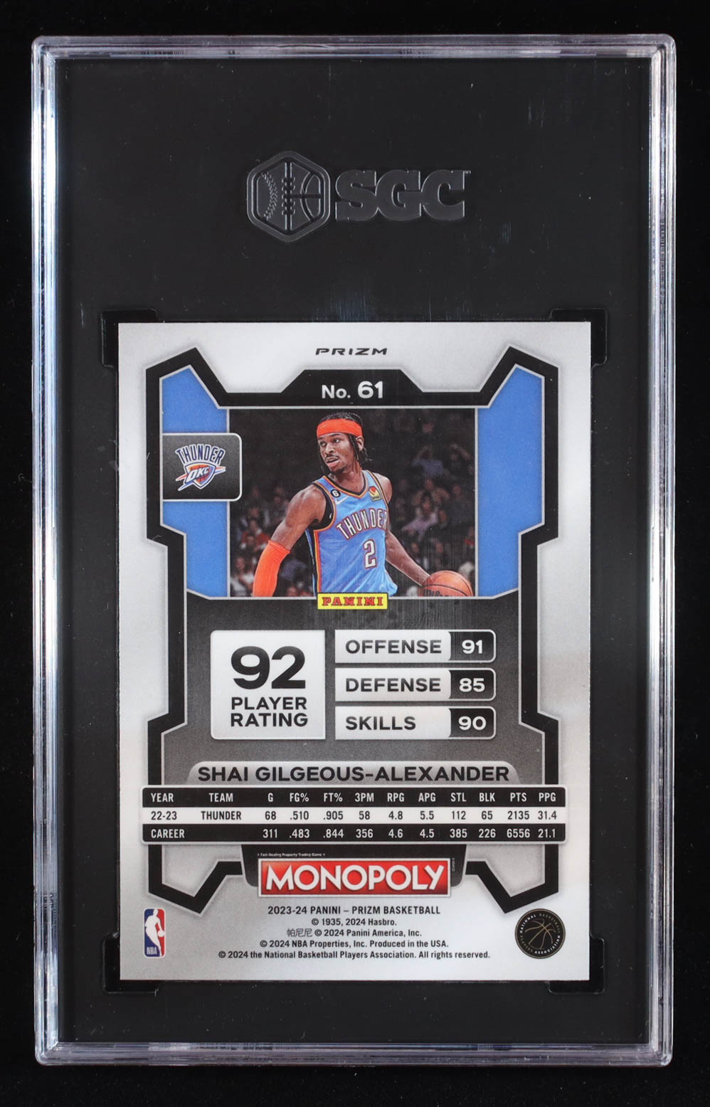 Shai Gilgeous-Alexander 2023-24 Panini Prizm Monopoly Purple #61 (SGC 10) at PristineAuction.com Shai Gilgeous-Alexander 2023-24 Panini Prizm Monopoly Purple #61 (SGC 10) at PristineAuction.com