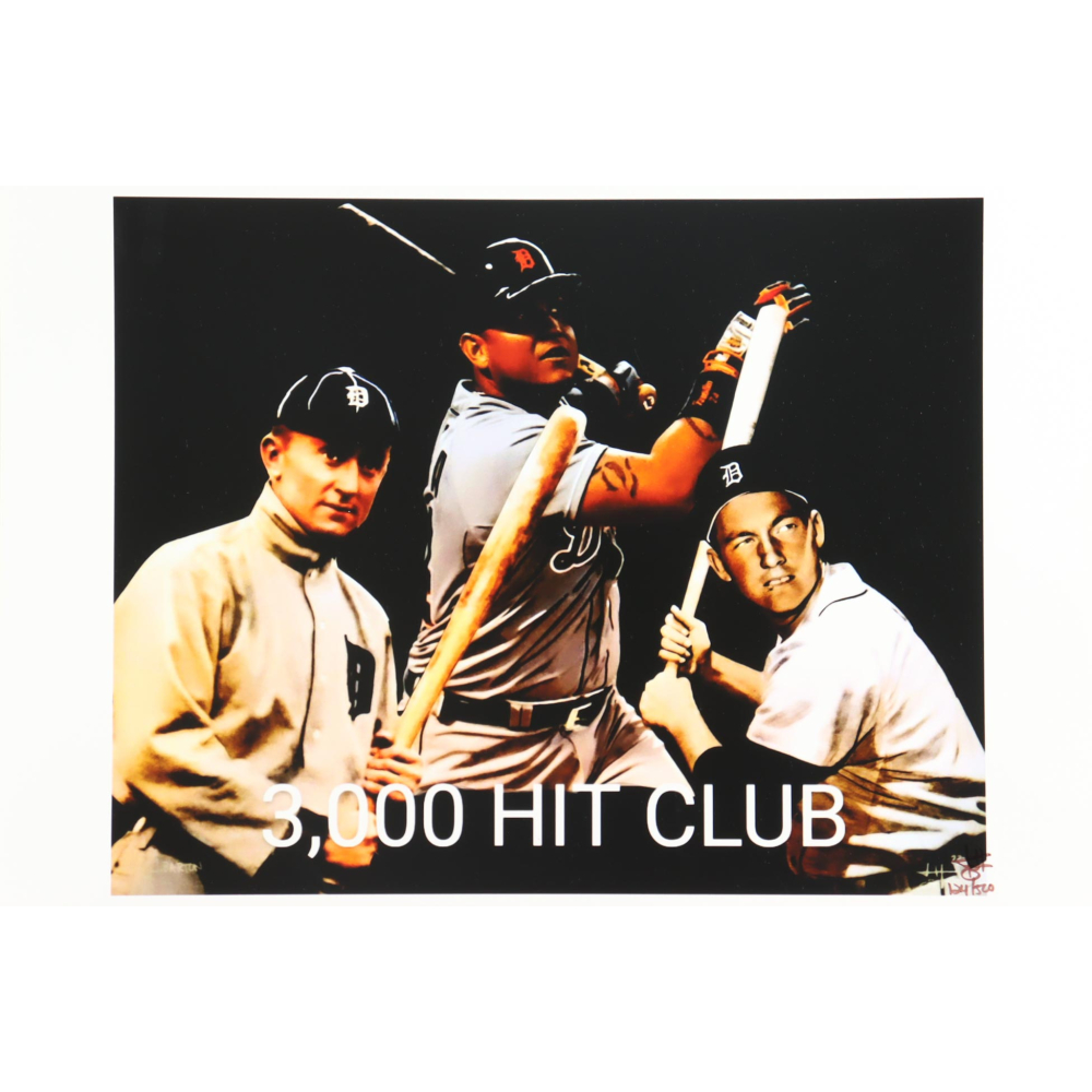 Ty Cobb, Miguel Cabrera & Al Kaline "3,000 Hit Club" Tigers LE 12x18 Lithograph by Joshua Barton #/500 (PA) at PristineAuction.com